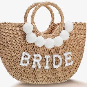 Bride - Straw Beach Straw Bag Rhinestone Pearl Letters - Purse